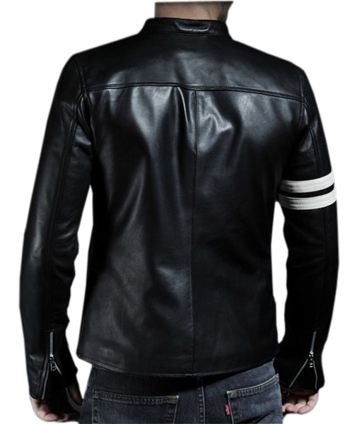 Mush Editions Men Fitted Genuine Leather Jacket with Shoulder Lining Padding Xs / Black