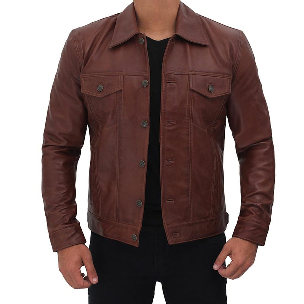 Brown Genuine Leather Trucker Jacket – Musheditions