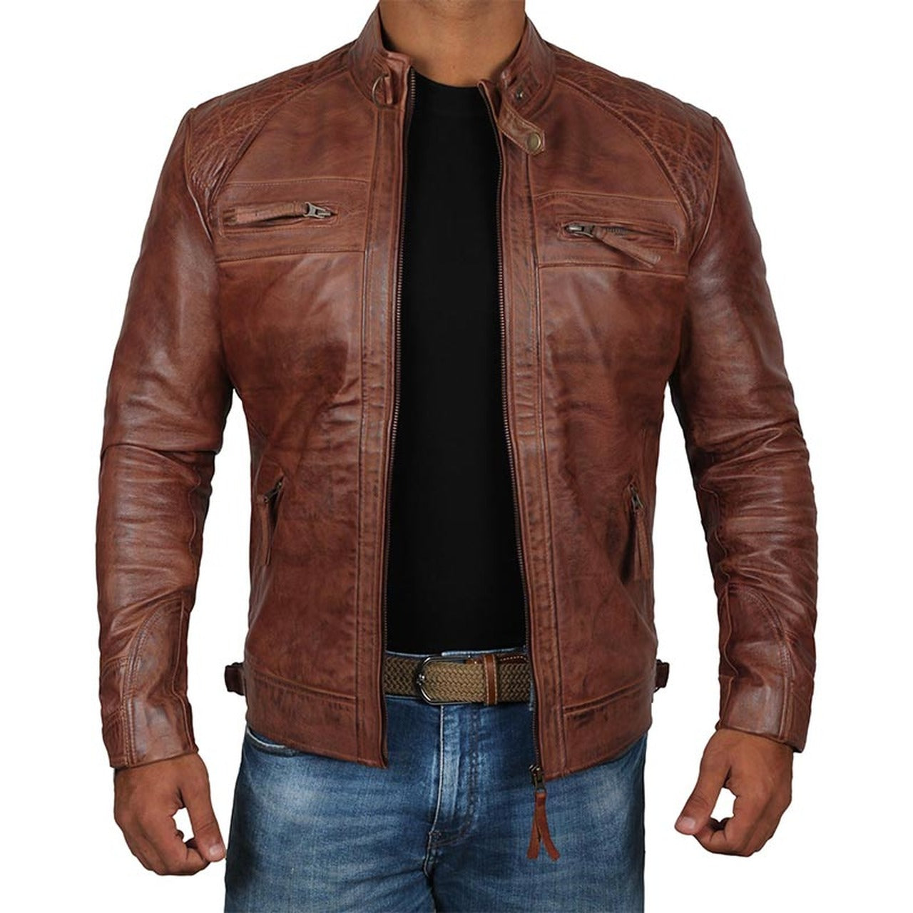 Luca Designs Men's Motorcycle Quilted Leather Jacket