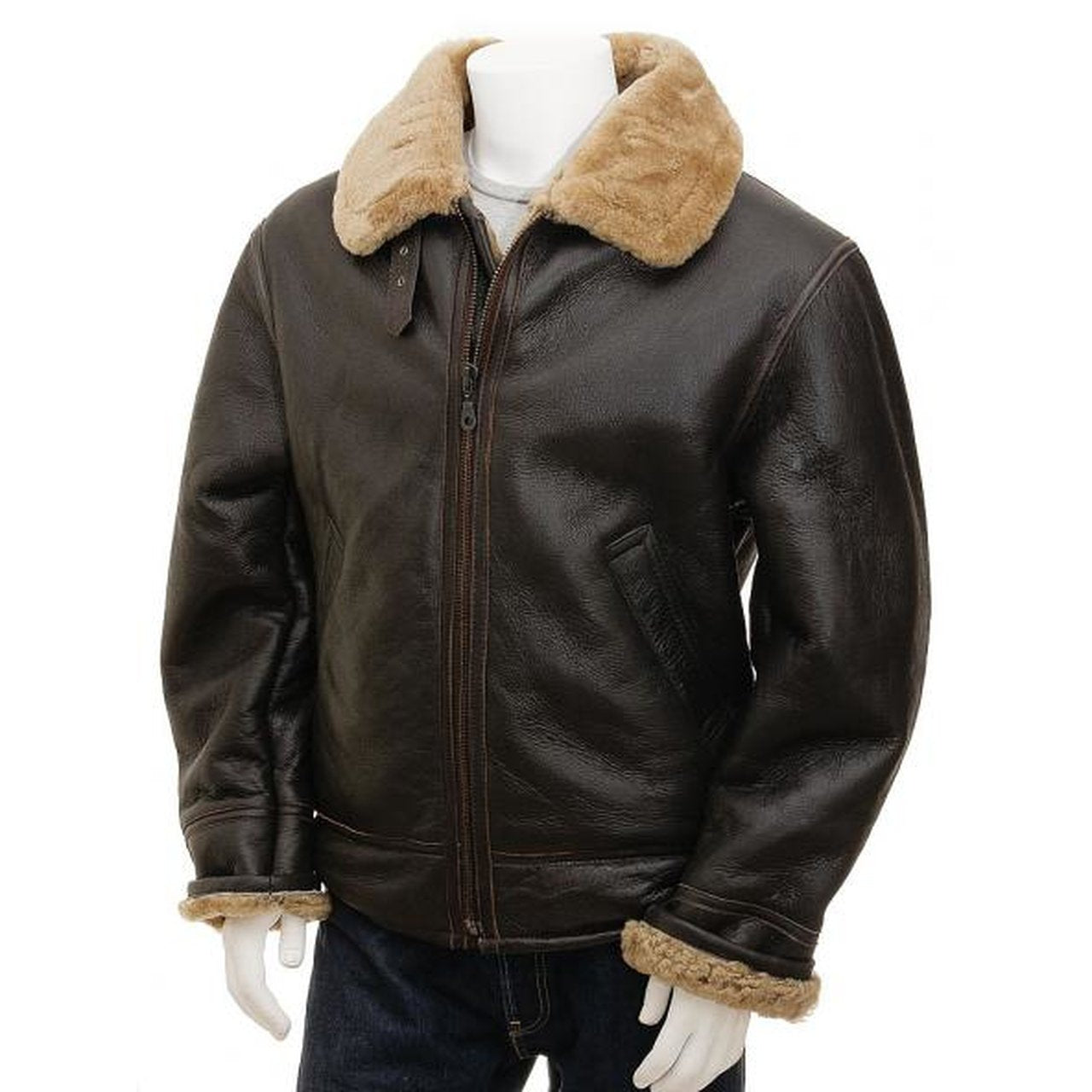 Aviator Shearling Flying Bomber Fur Sheepskin Original Leather Jacket For  Men Us | eBay