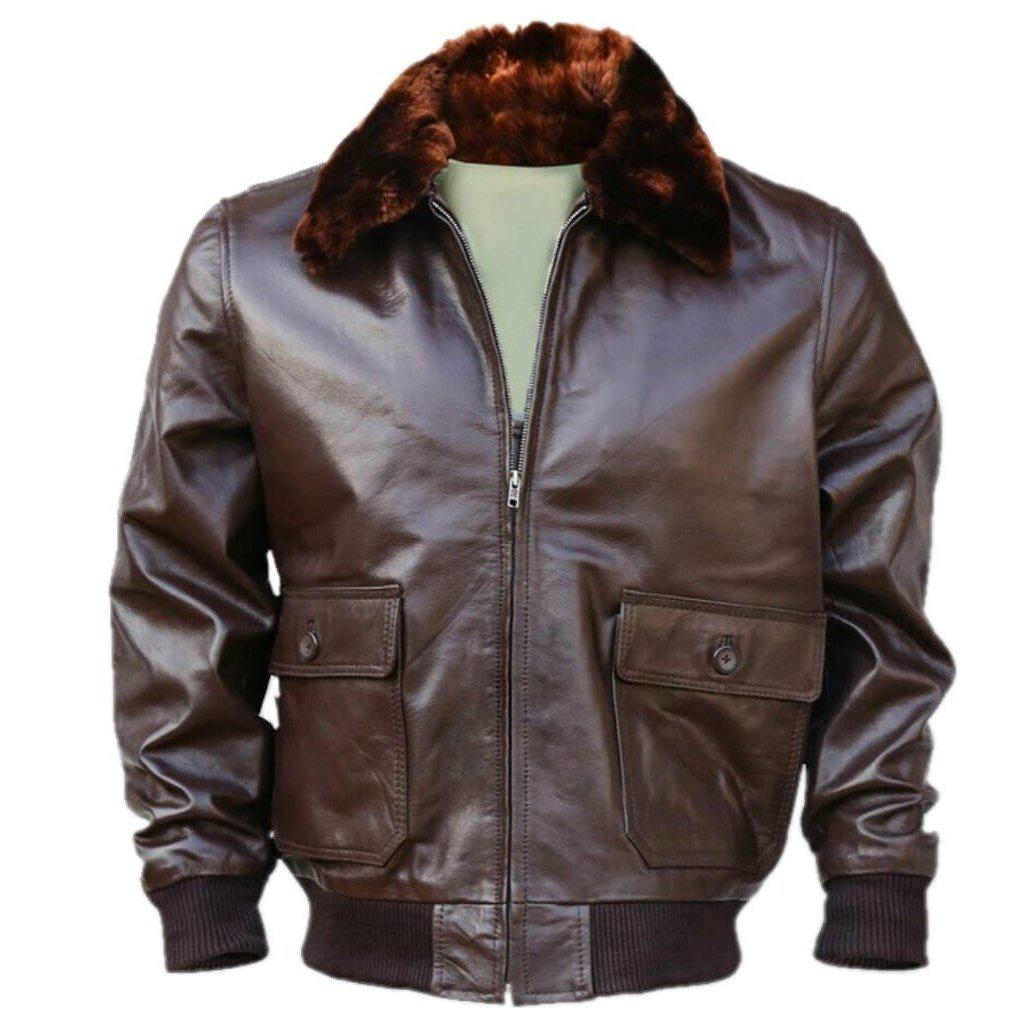 Brown Genuine Leather Jacket - G1 Flight Shearling Leather Bomber Jacket Men by FJackets