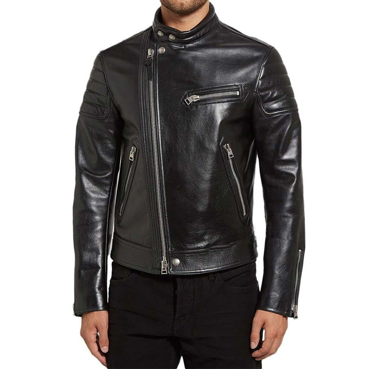 Men's Black Asymmetrical Jacket