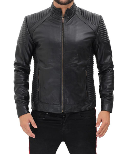 Men Fitted Genuine Leather Jacket With Shoulder Lining Padding ...