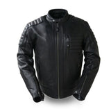 Leather Motorcycle Jacket Stripes on Shoulder and Chest for Men - Leather Jacket