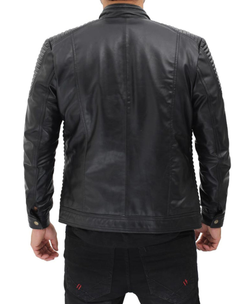 Men Fitted Genuine Leather Jacket With Shoulder Lining Padding ...