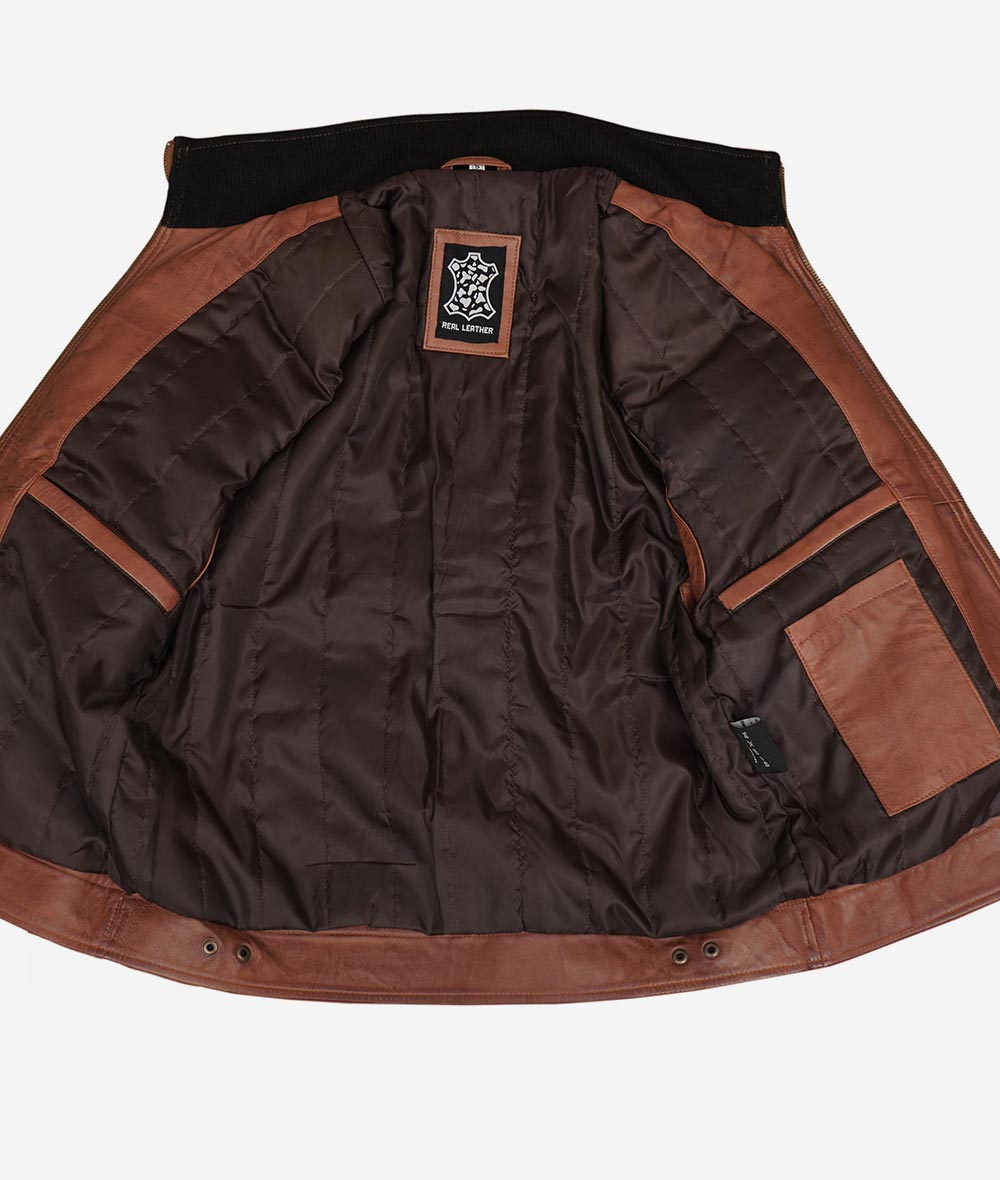 Johnson Camel Brown Quilted Leather Cafe Racer Jacket Men's
